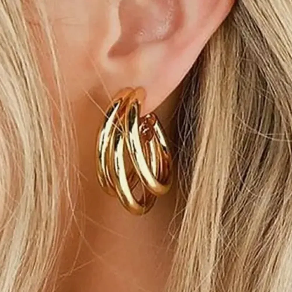 ZARA 14K GOLD CHUNKY STATEMENT TRIO EARRINGS LIGHTWEIGHT